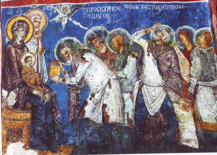 Поклонение волхвов. Византийская фреска в Гереме