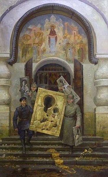 Изъятие церковных ценностей. Картина Б. Карандаева