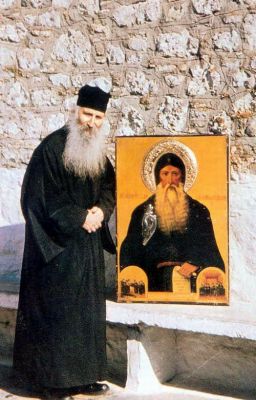 Старец Иаков с иконой преподобного Давида Эвбейского 