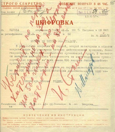 Шифровка из г. Кирова 21 октября 1937 г.